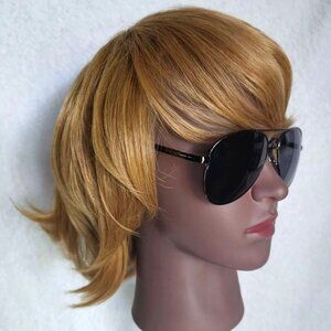 Blonde Mullet Wig Bangs 80s Rockstar Movie Star Brad Pitt Miley Cyrus Costume